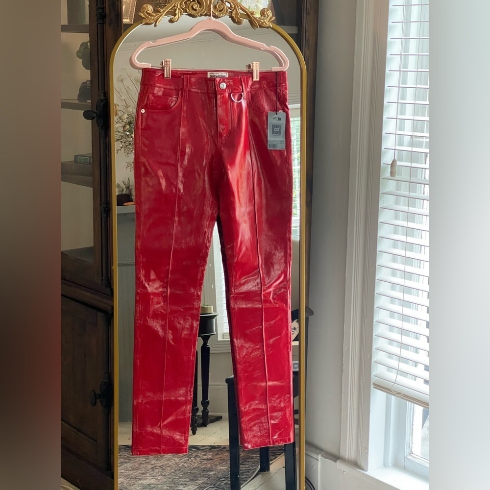 Zadig & Voltaire NWT Red Peko Vinyle 100% Lamb Leather Pant FR 36 CALL OUT - Picture 2 of 16
